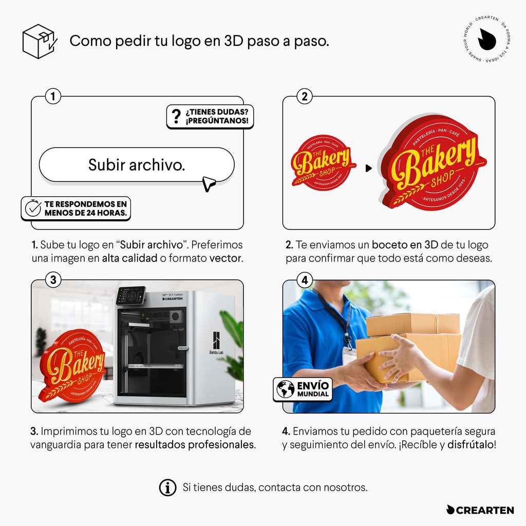 Tu Logo 3D · ¡Imprime tu logo y hazlo real! Crearten