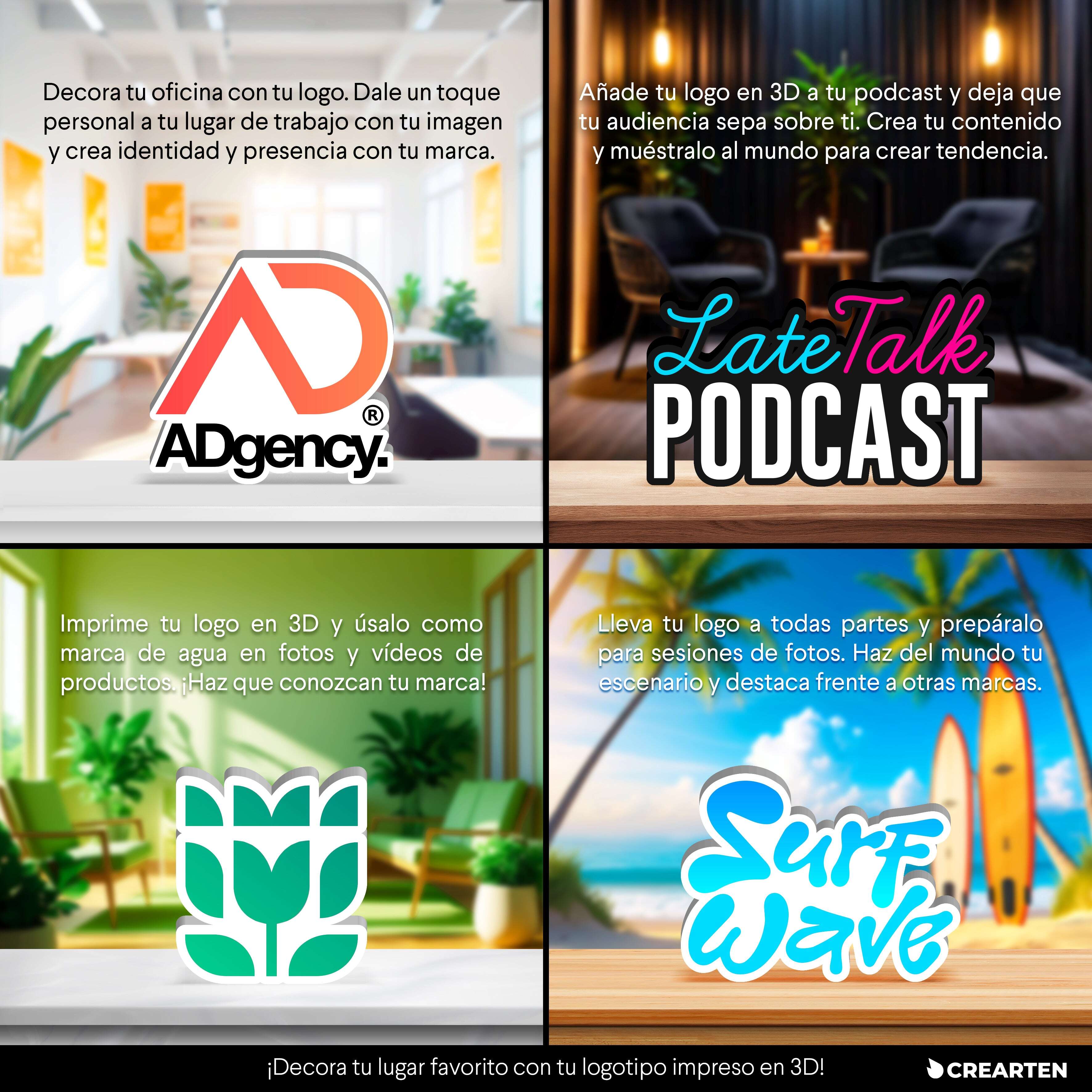 Tu Logo 3D · ¡Imprime tu logo y hazlo real! Crearten